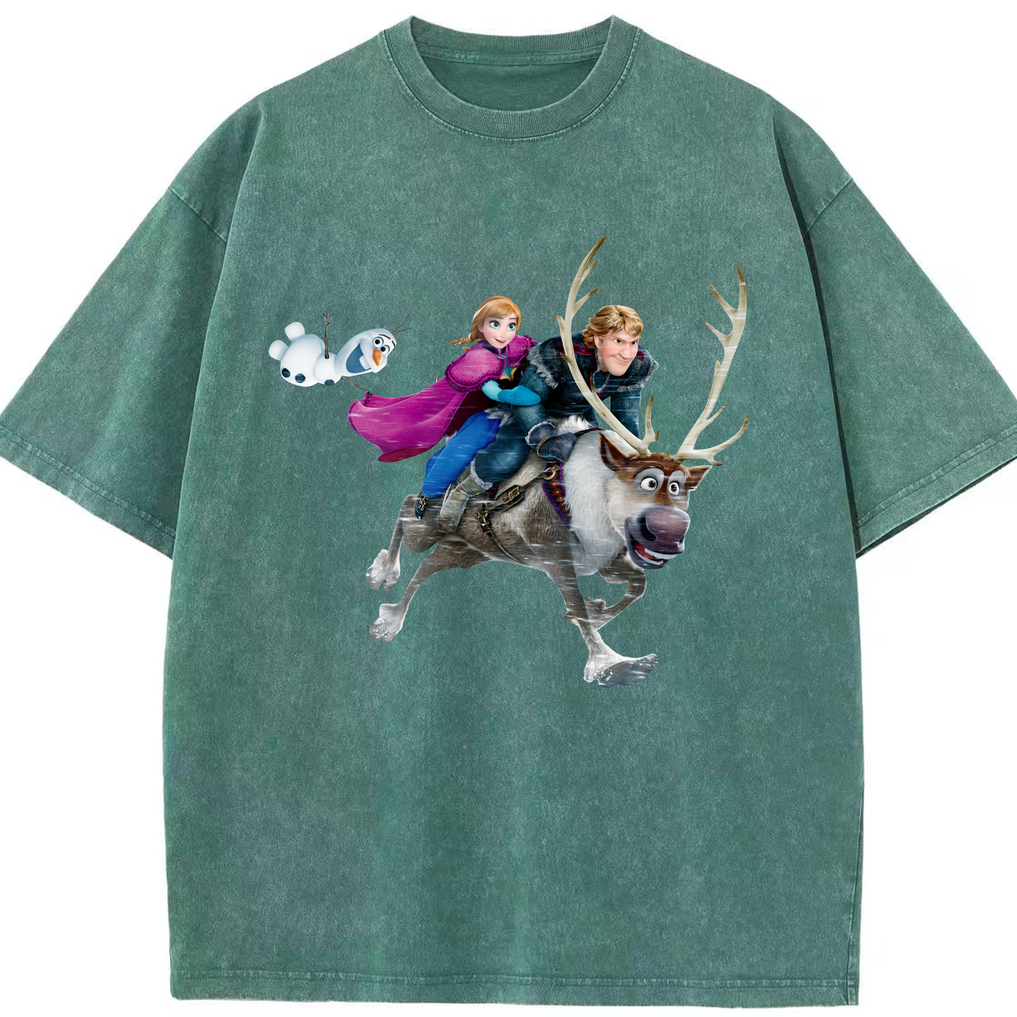 （画像用） アナと雪の女王 アンナ エルサ Frozen Anna Elsa 綿100% ヴィンテージ風 半袖Tシャツ（フロントプリント）